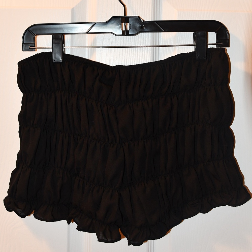 Pepper Mayo Black Ruched Mini Shorts